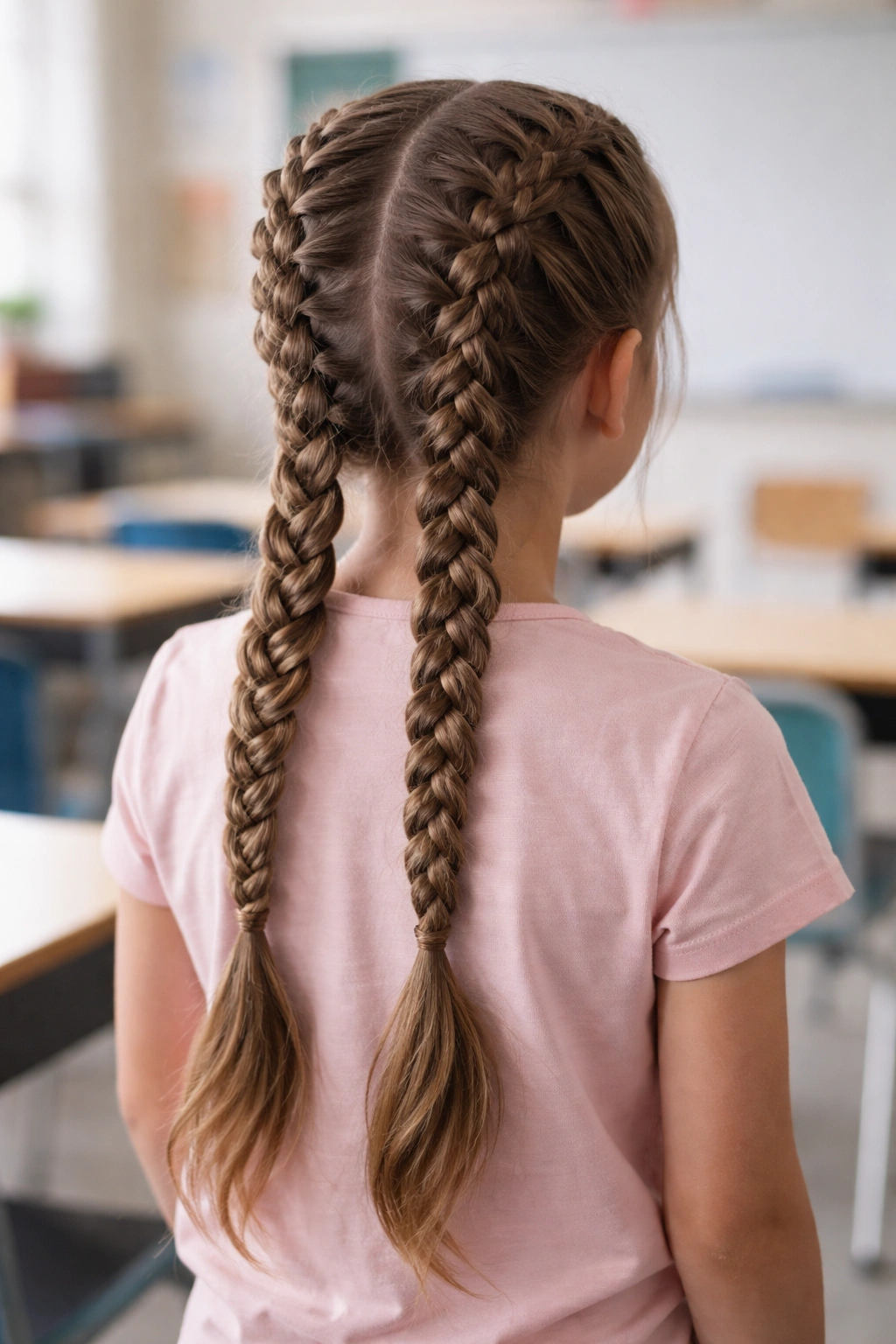 Dutch braids down the back hairstyle on a girl