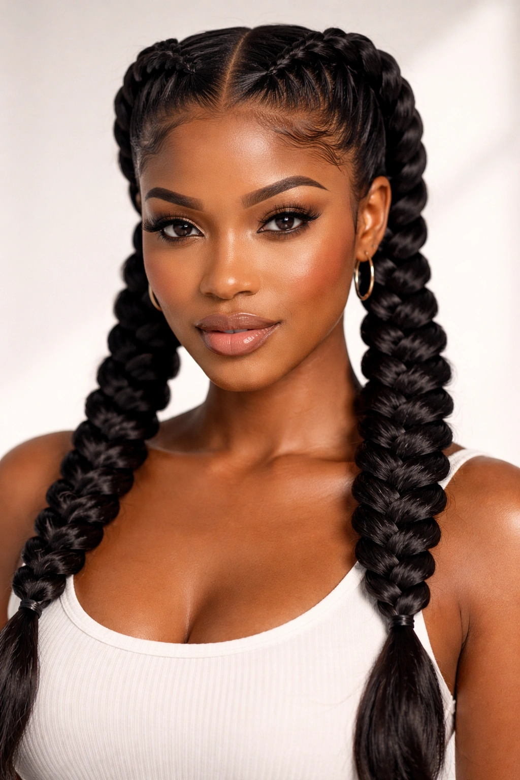 Close-up of Dutch braids pigtails with raised, dimensional braids