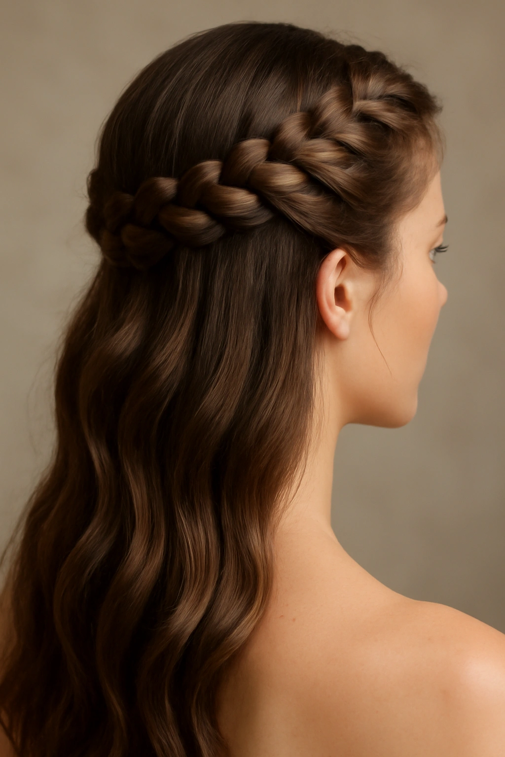 8 Half-Up Braided Styles That Were Made for Weddings 3 Close-up of The Dutch Braid Half-Up showing a raised Dutch braid along the scalp