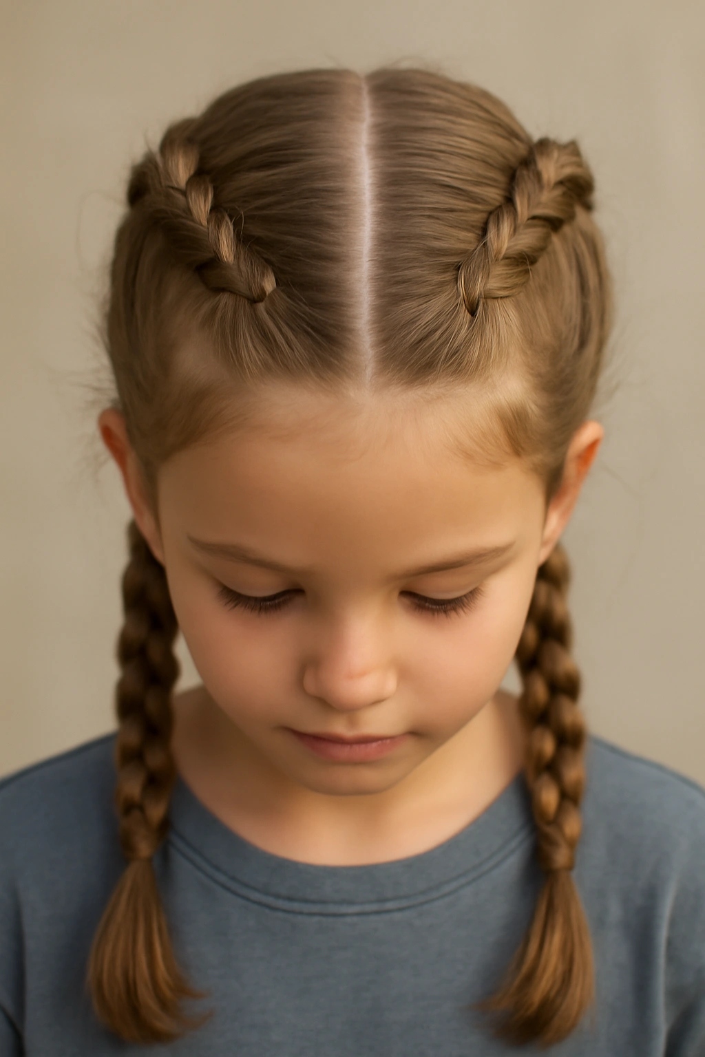 18 Kids Braid Styles That Work for School and Play 10 Front view of a child with two Dutch pigtail braids