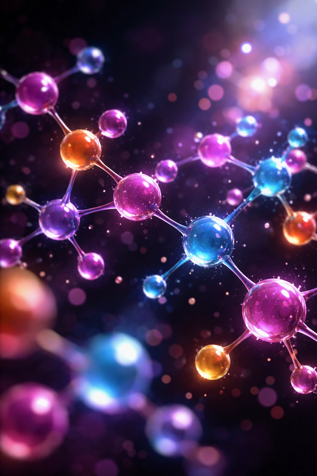 Abstract molecular visualization representing dye chemistry, no text