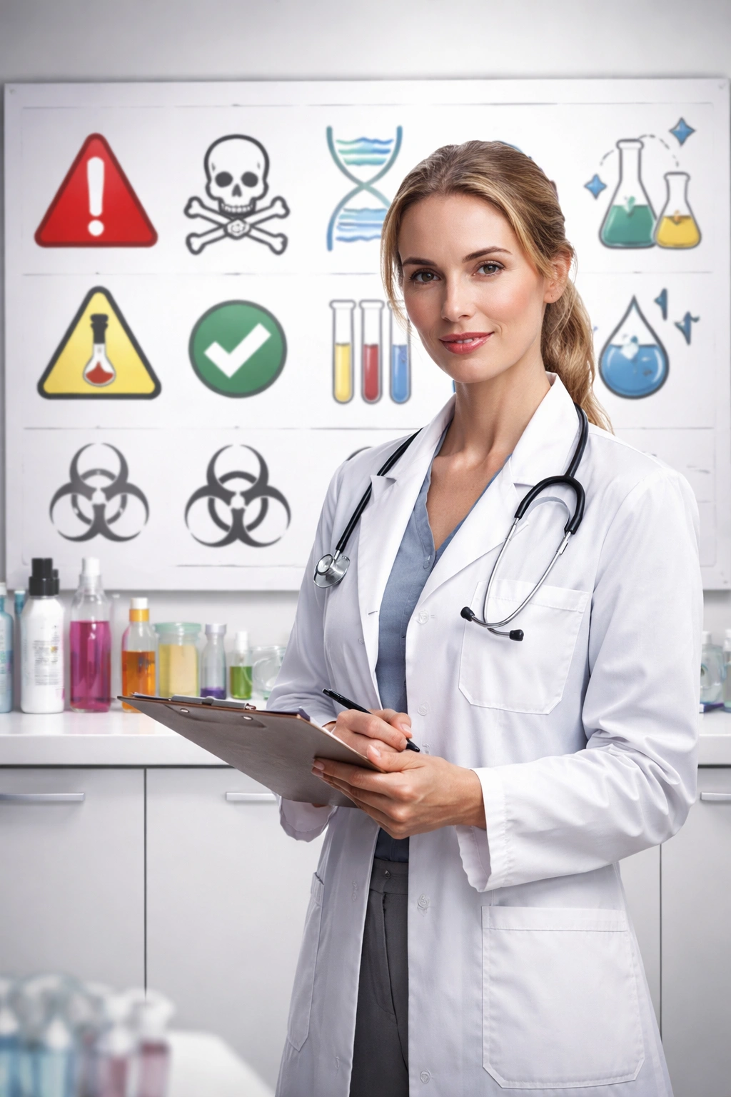 Professional near safety icons illustrating cosmetic safety considerations