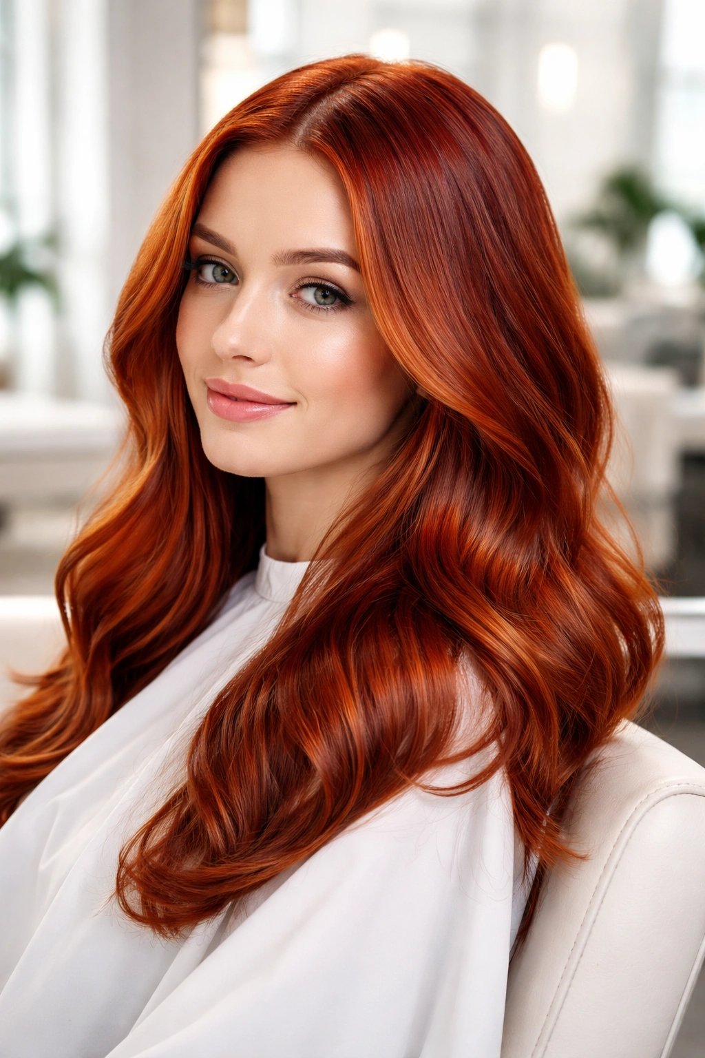 Portrait of a person with vibrant dyed hair seated in a salon chair, illustrating the waiting period after dyeing.