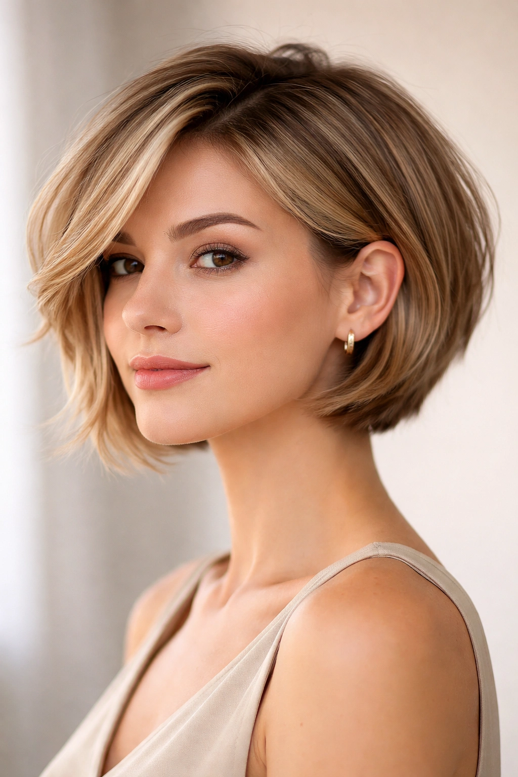 Ear-length bob with graduated layers showing texture and movement
