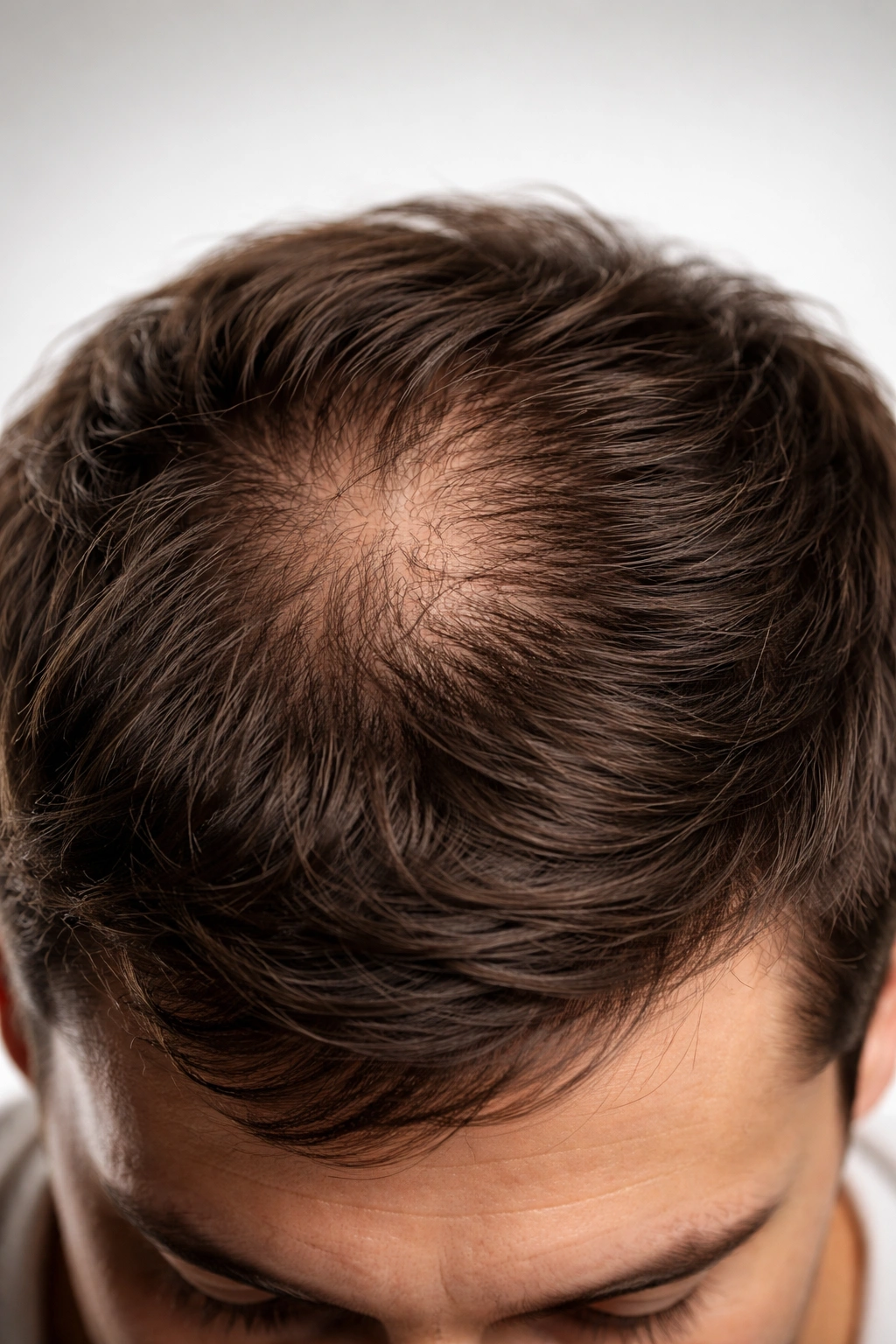 Scalp with partial thinning and dense hair indicating insufficient hair loss for surgery