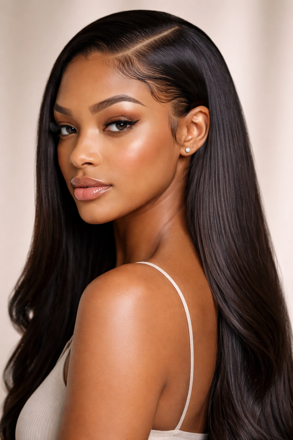 Edge-controlled sleek hairstyle with clean hairline edges