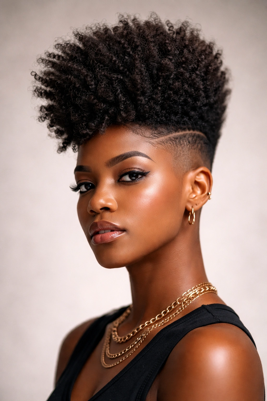 20 Short Natural Hairstyles You Ll Want To Try 14 Portrait of The Edgy High-Top with full crown and faded sides on coily hair