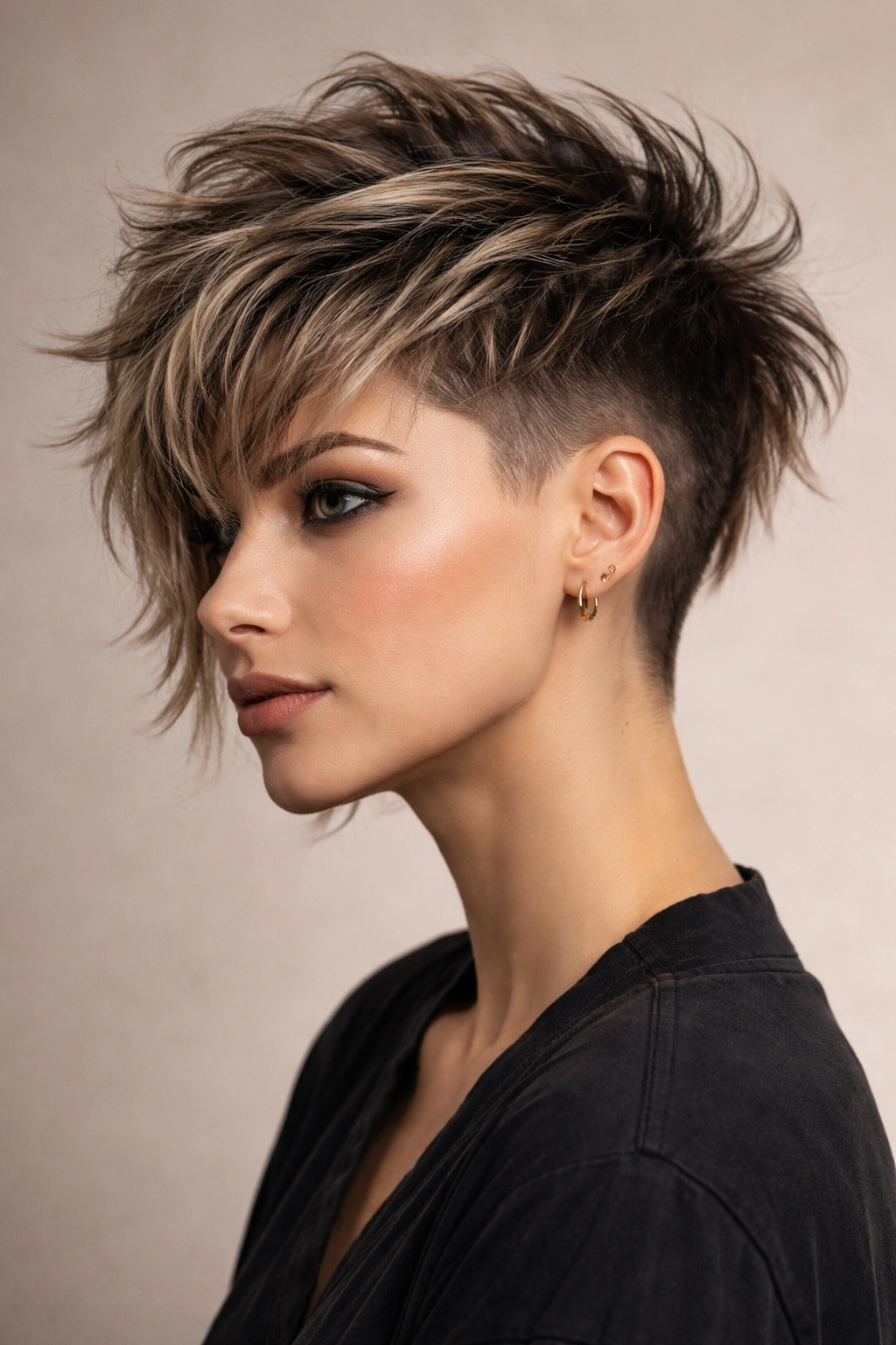 Edgy shag undercut with layered top and cropped sides