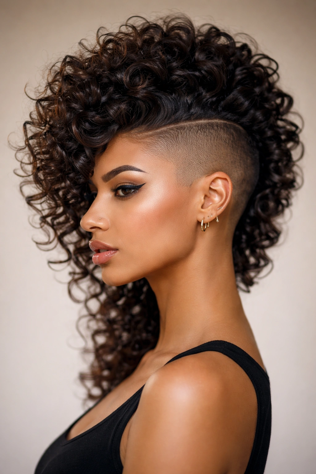 8 Curly Mohawk Styles That Stand Out On Women 4 Edgy shaved sides with large 3D curls on top