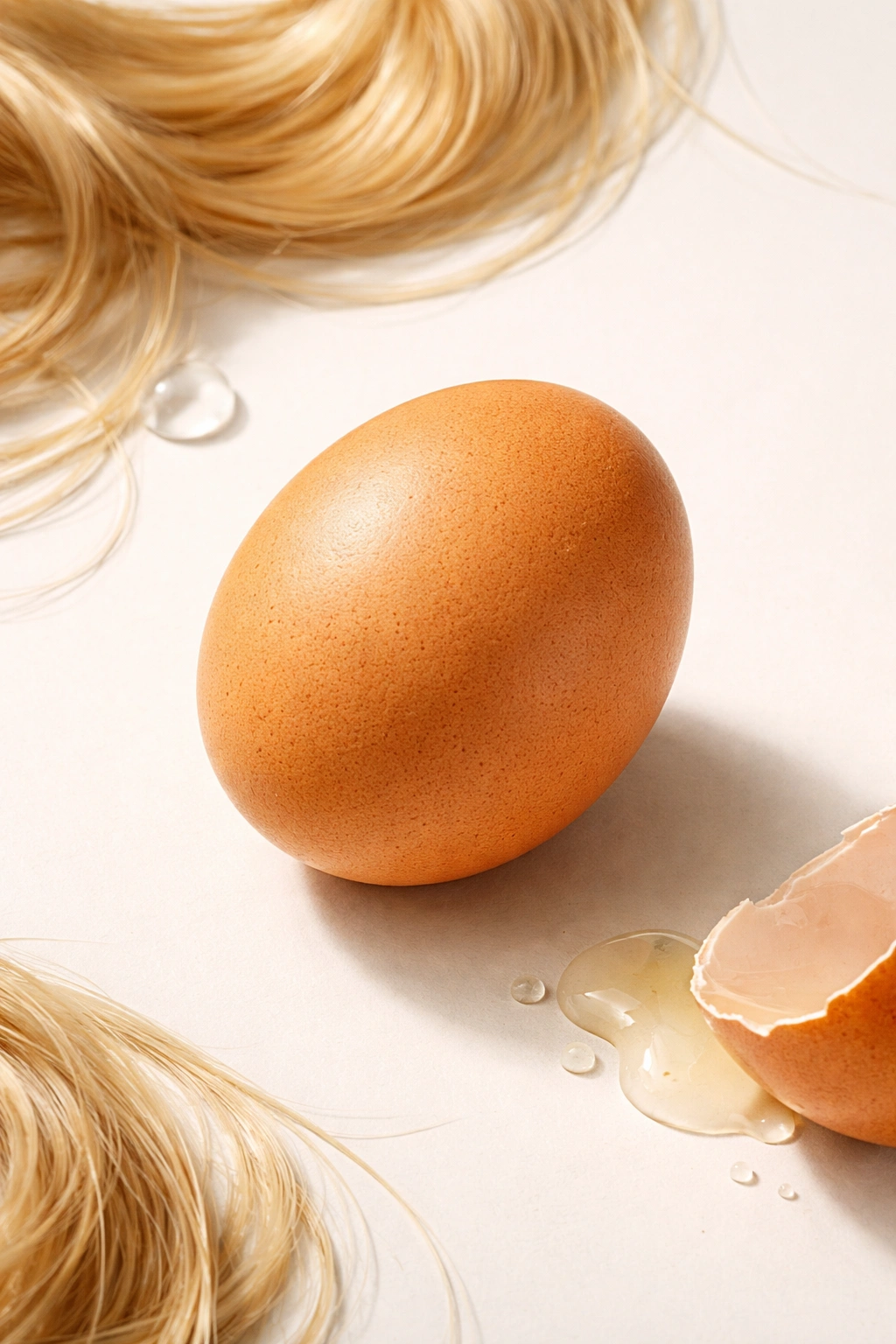 Single egg on pale background with a crisp shadow