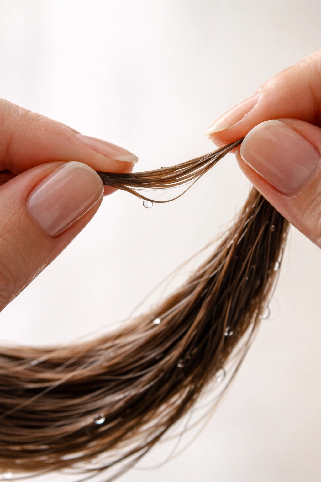 Damp hair strand curved to show elasticity
