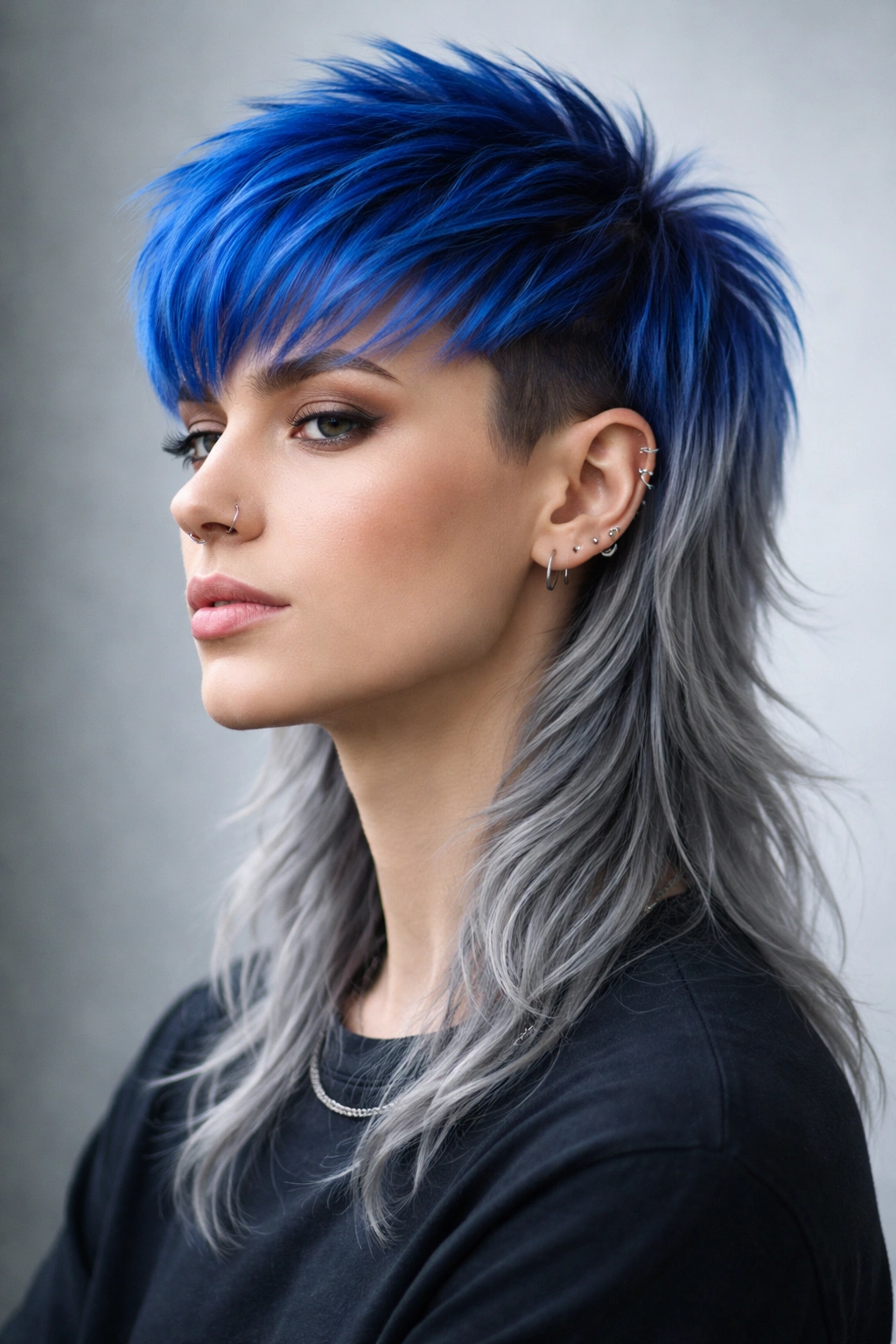 12 Colorful Mullet Haircuts To Inspire Your Next Cut 5 Mullet with electric blue crown and silver back