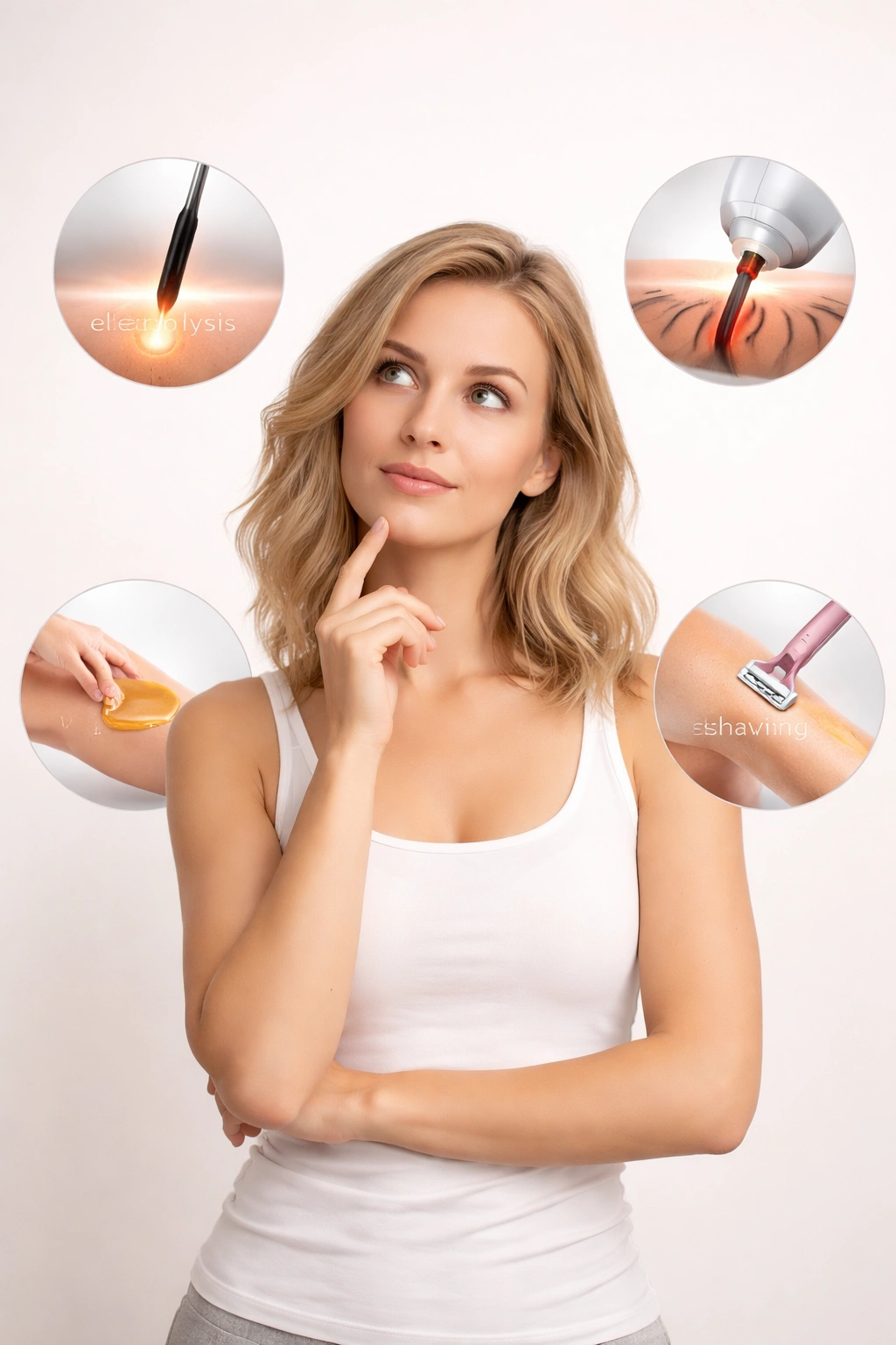 Person considering electrolysis vs other methods in neutral setting