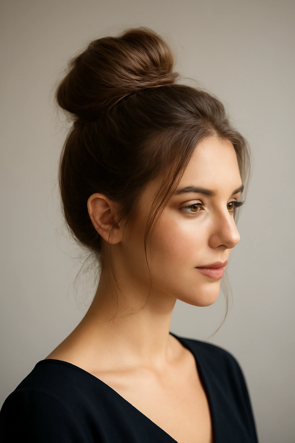 10 Effortless Hairstyles for Any Formal Event 6 High bun at the crown with soft texture and face-framing pieces