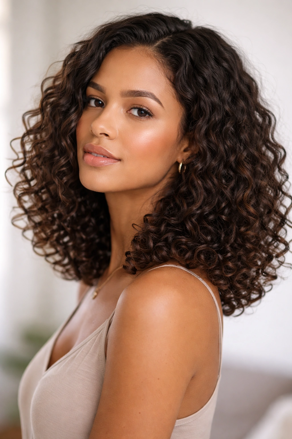 20 Curly Bob Styles For Natural And Permed Curls 18 Shoulder-length elongated curly bob with minimal layers showing length.