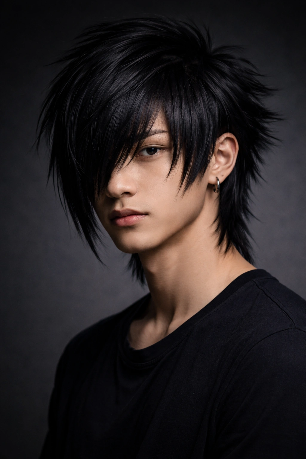 Moody emo fringe hairstyle with asymmetric sweep