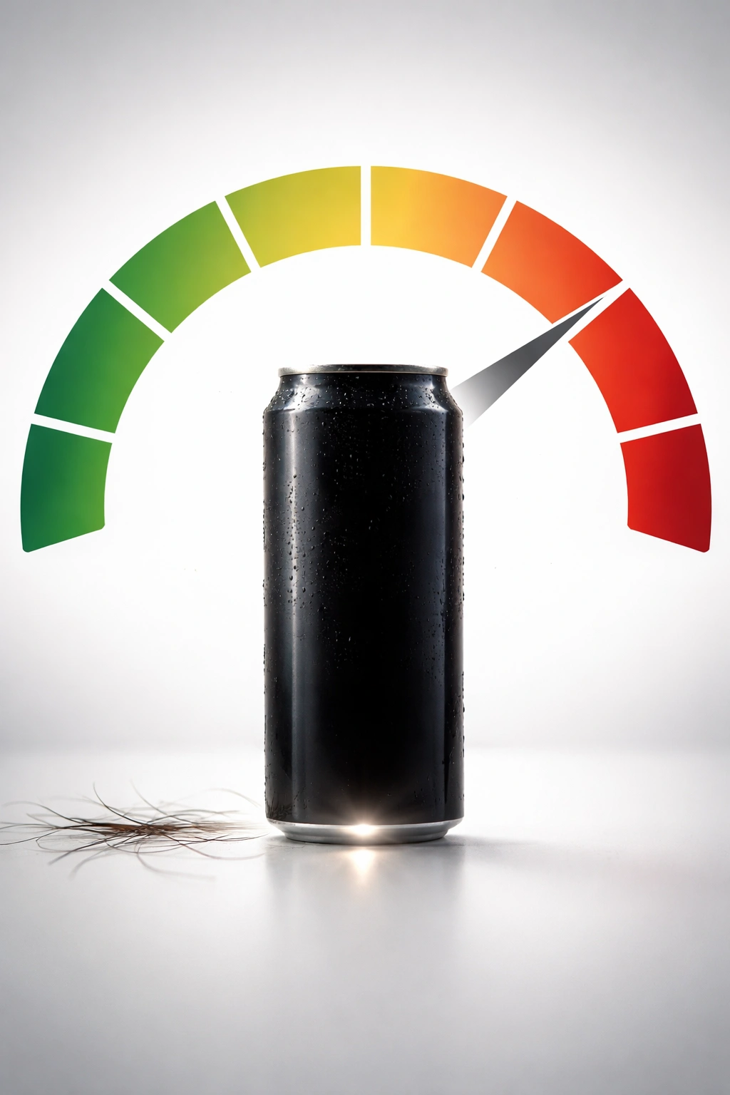 Energy drink threshold visualization with can silhouette and color gauge indicating safe limit.