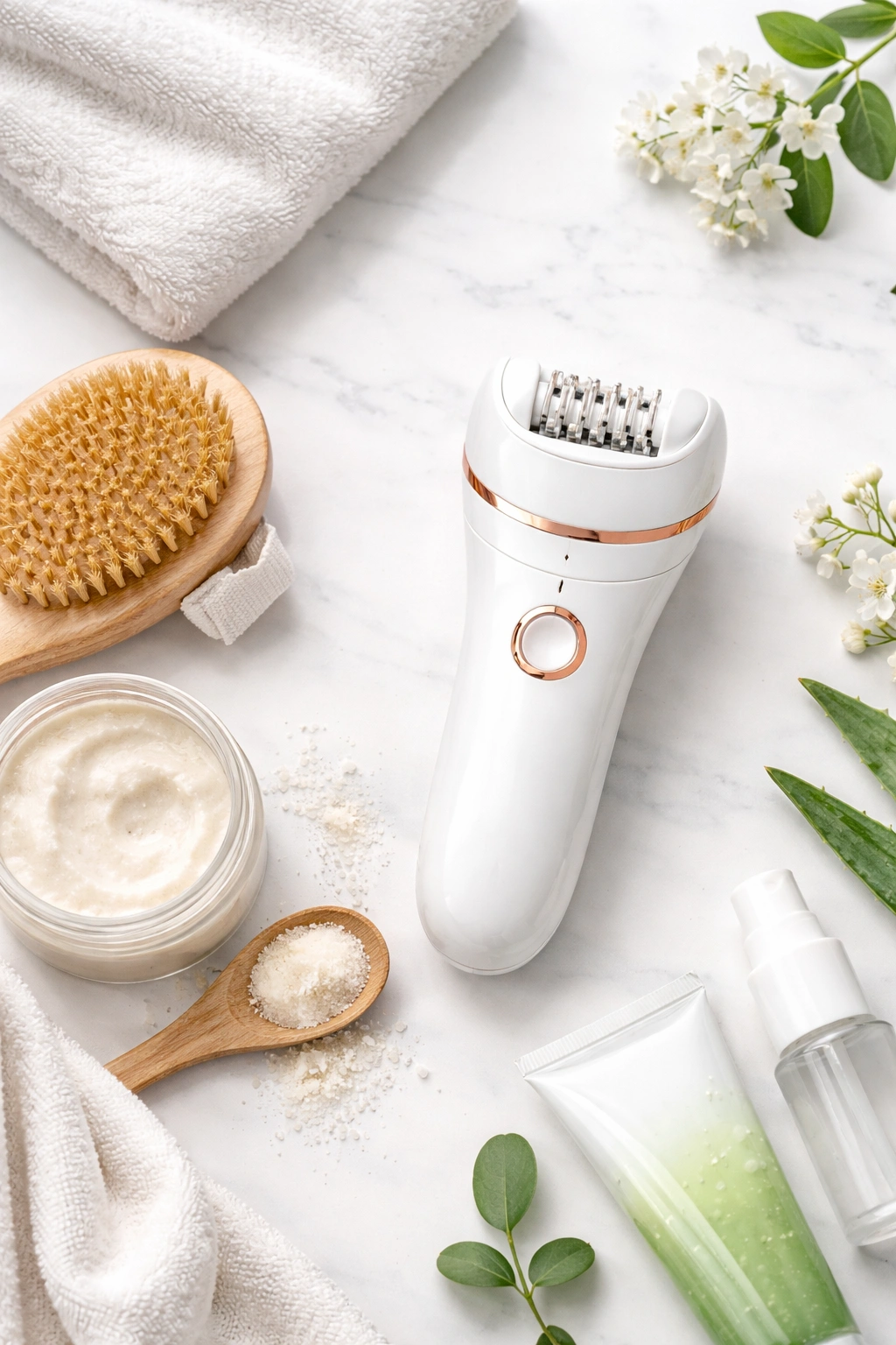Epilator with attachment cap on head on neutral surface