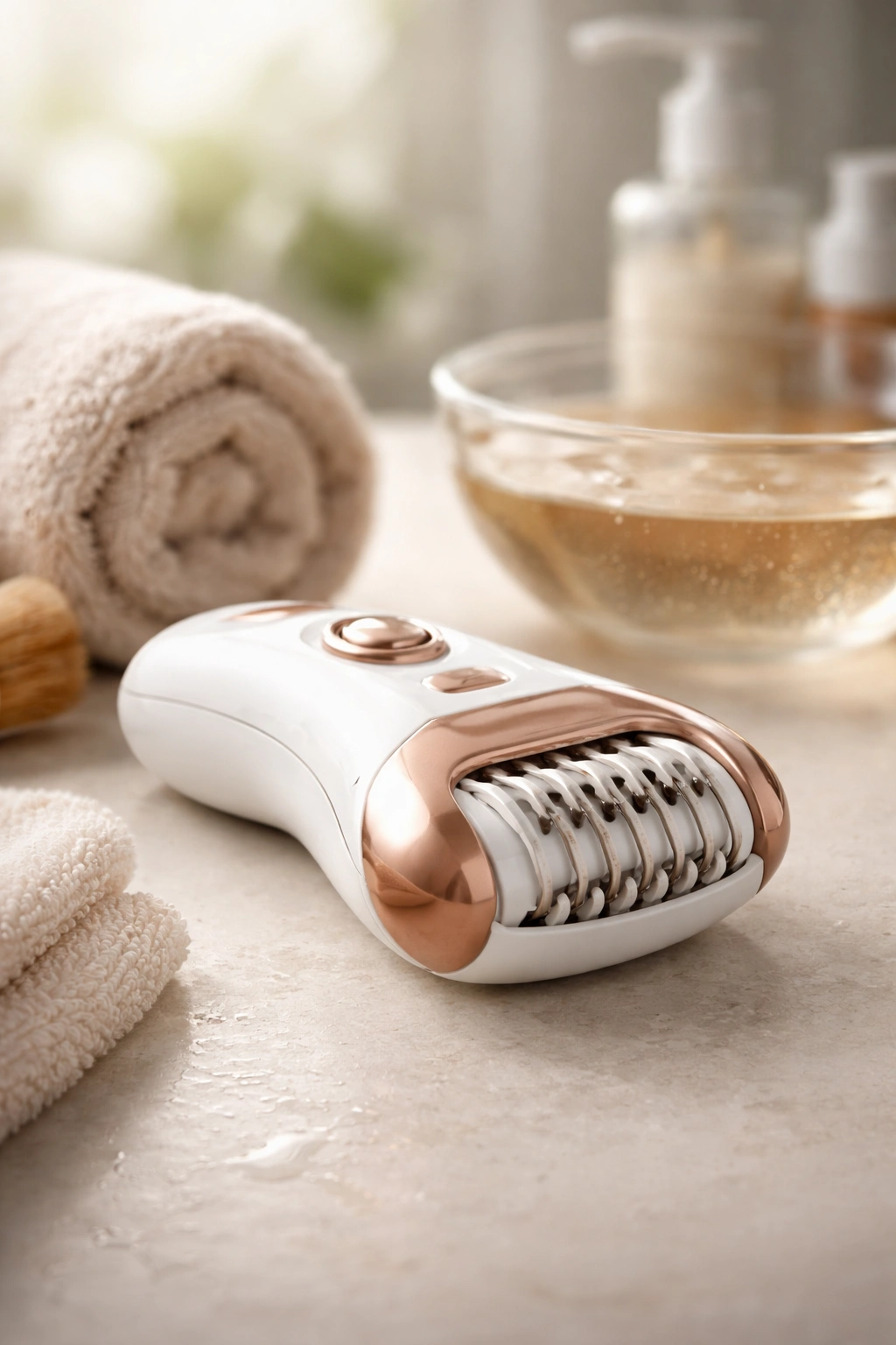 Epilator close-up focused on comfort and managing discomfort