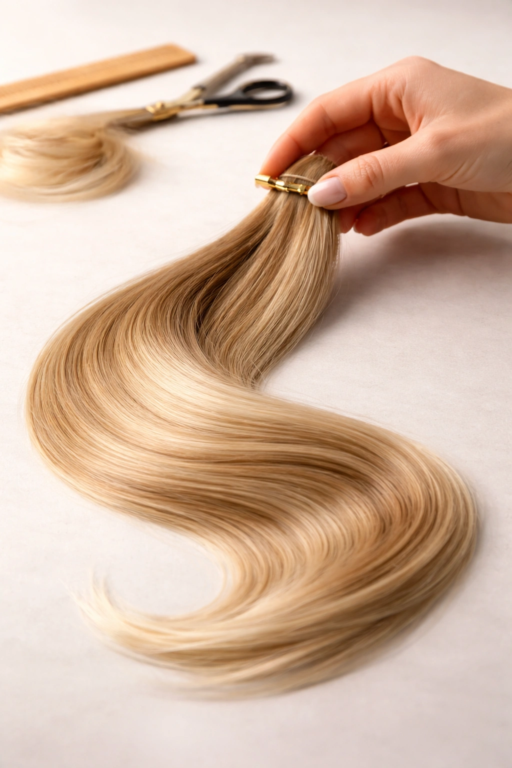 High-quality hair extension on neutral background representing informed decision