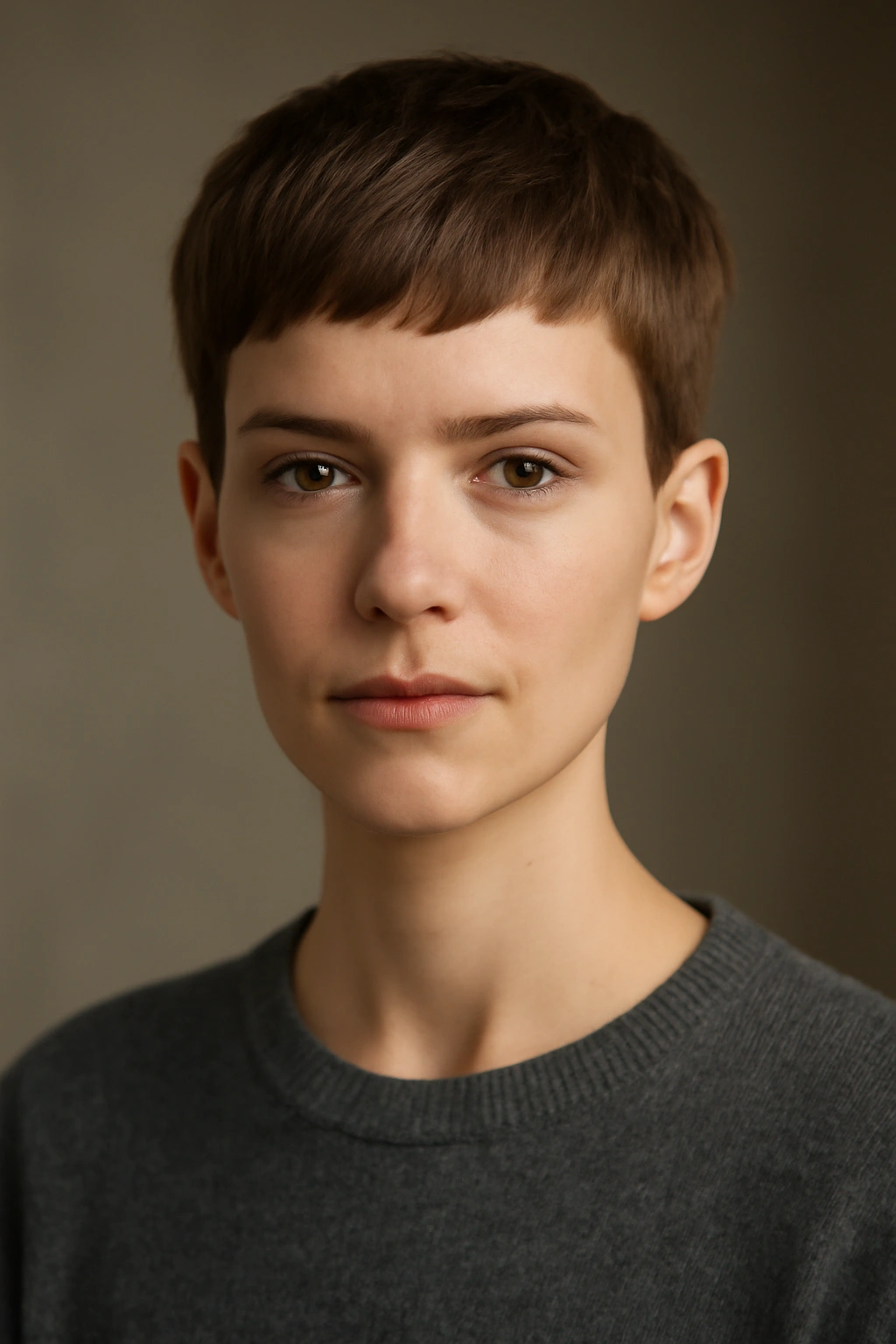 20 Pixie Cuts Sorted By Age And Face Shape 18 Portrait of a person with an ultra-short Eton crop pixie
