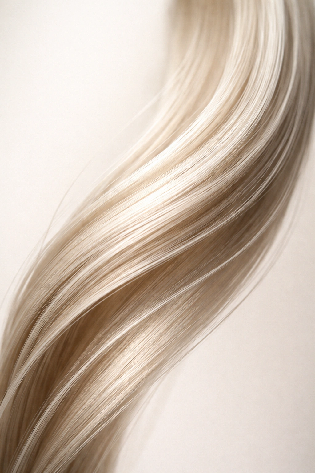 Pale ash-blonde hair strand with cool highlights