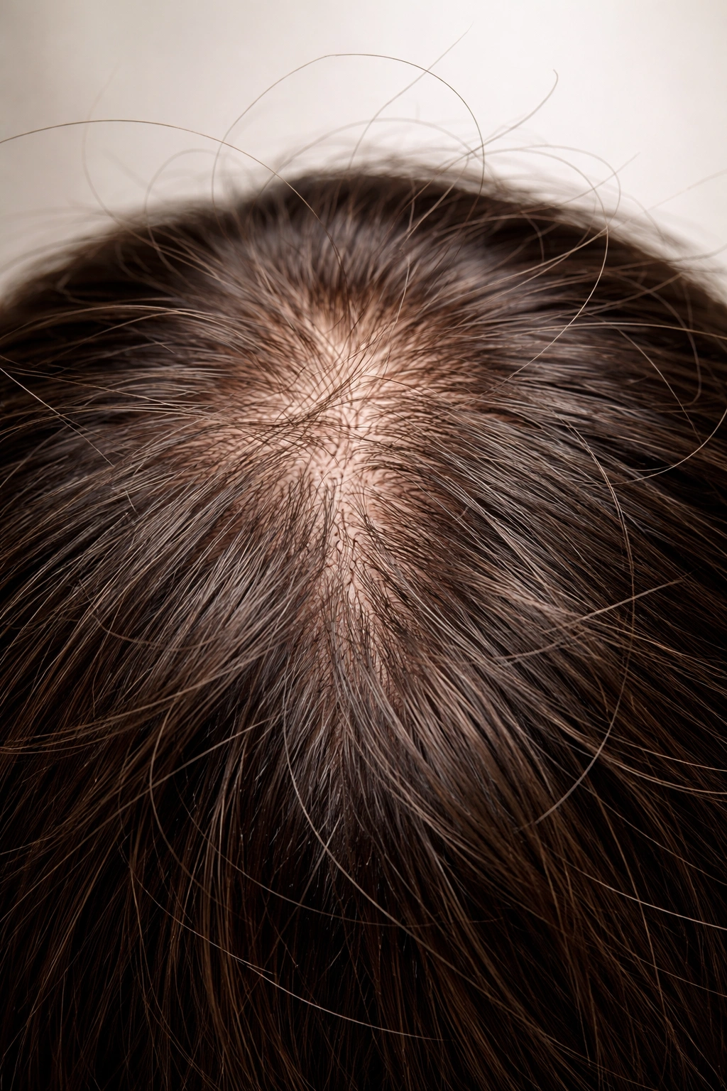 Scalp close-up with many loose hairs indicating excessive shedding