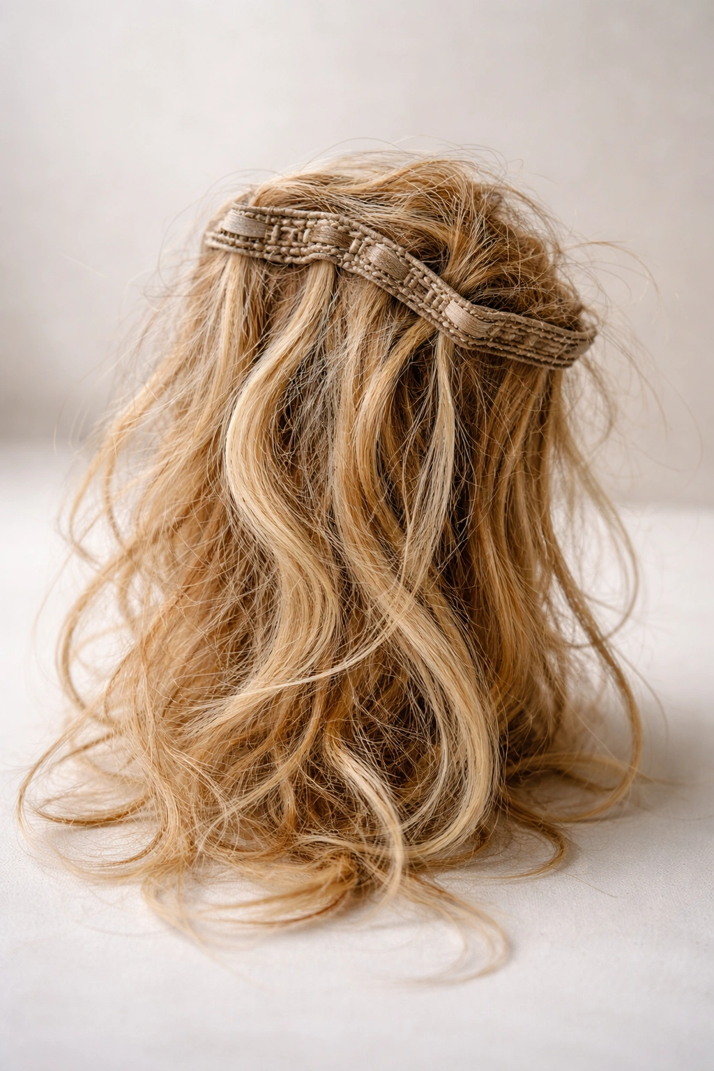 Close-up of damaged, tangled hair extensions