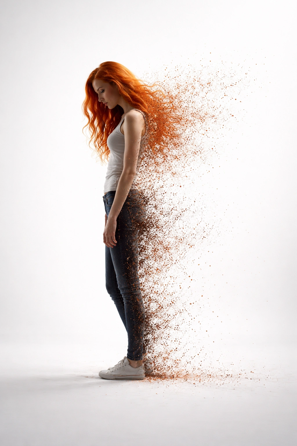 Close-up of a red-haired silhouette fading away to illustrate extinction myth around red hair