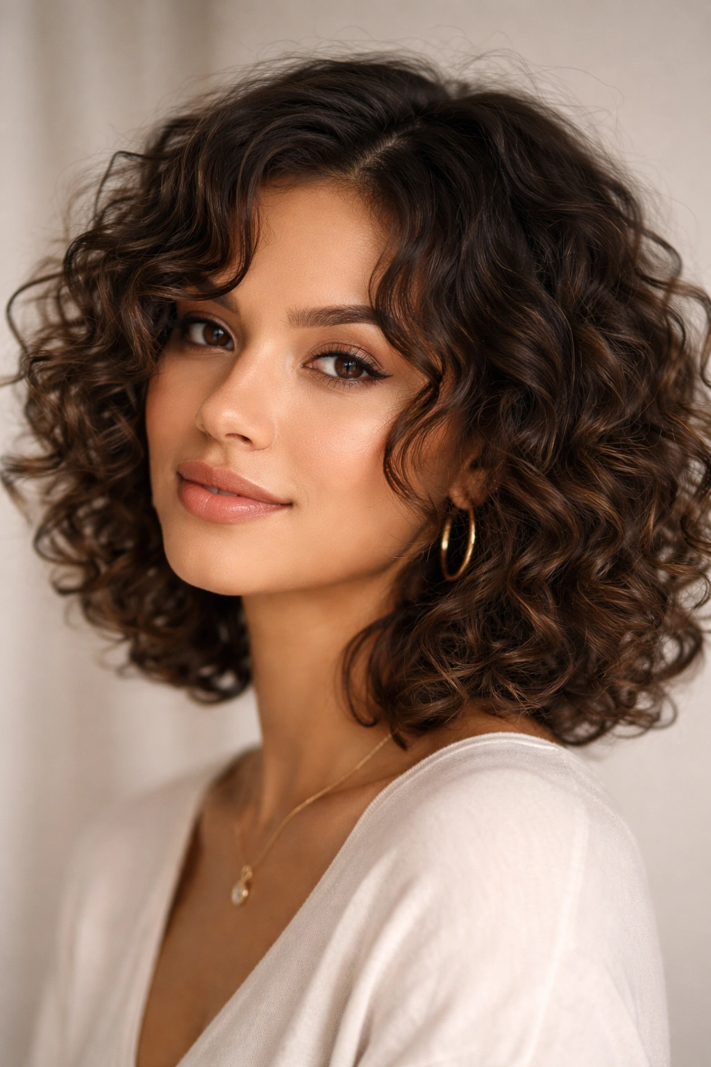 20 Curly Bob Styles For Natural And Permed Curls 15 Curly bob with longer face-framing pieces starting at ears to frame the face.