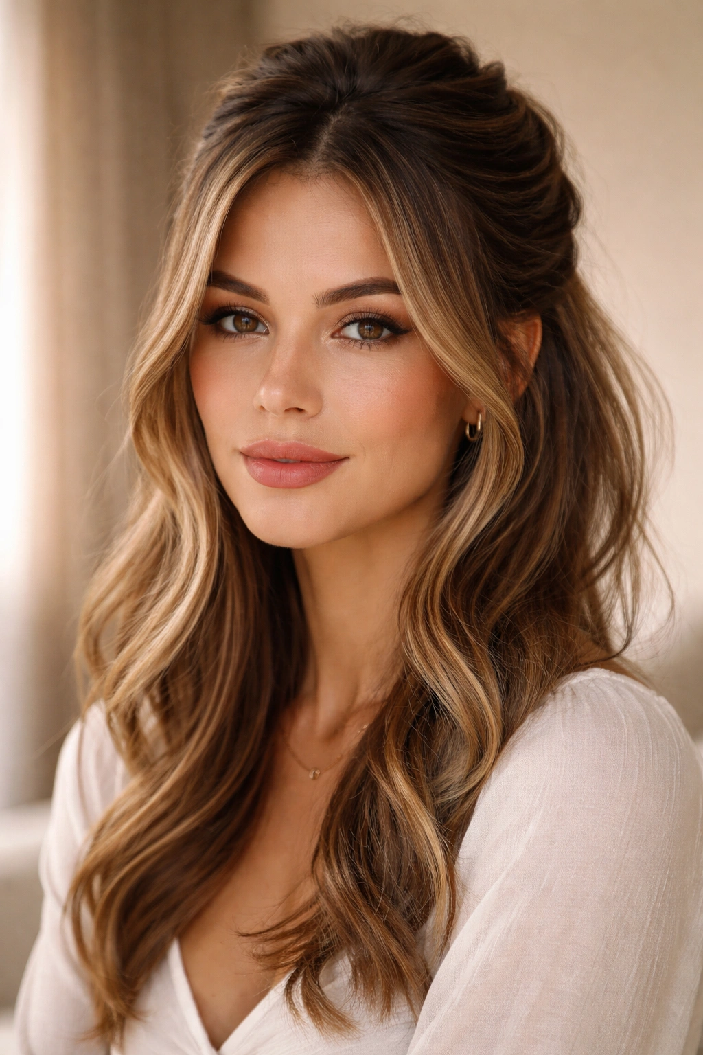 12 Everyday Hairstyles You Can Do In 5 Minutes 12 Half-up hairstyle with face-framing layers and loose pieces framing the face.