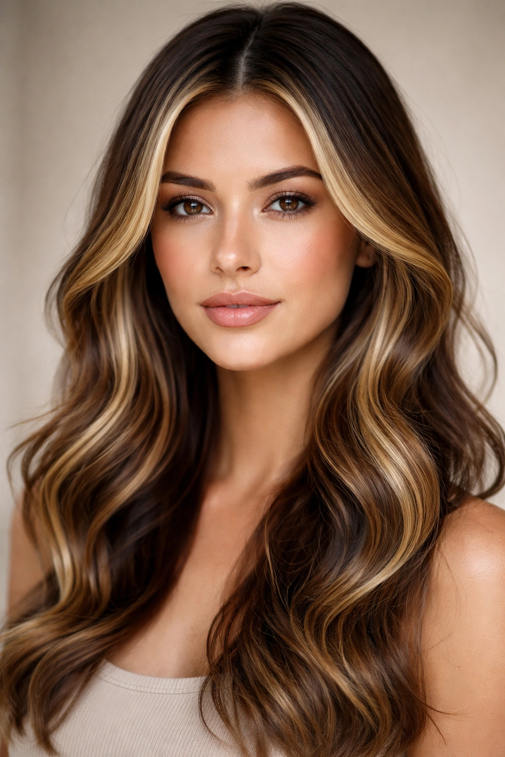 Hair with face-framing highlights adding dimensional color to an oval face