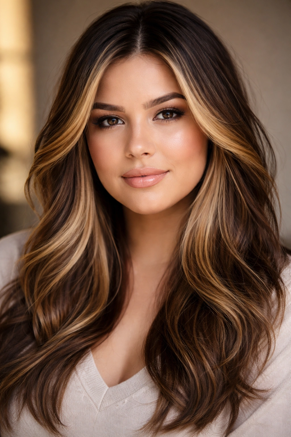 12 Haircuts For Round Faces And Double Chins 8 Face-framing warm highlights around jawline