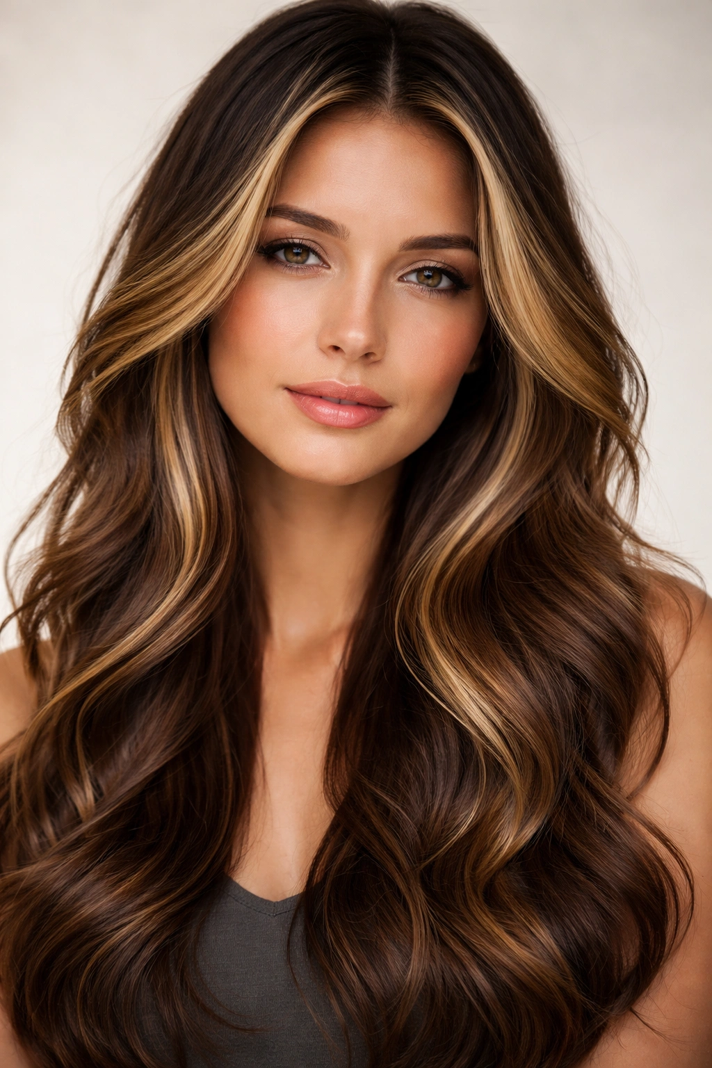 15 Haircuts Designed For Long And Narrow Faces 7 Close-up of hair with face-framing highlights and soft waves around the cheeks