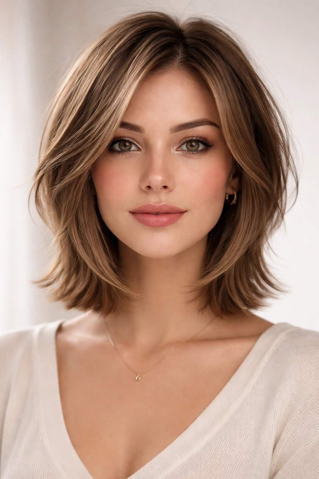 Face-framing layers with longer front pieces and shorter back.