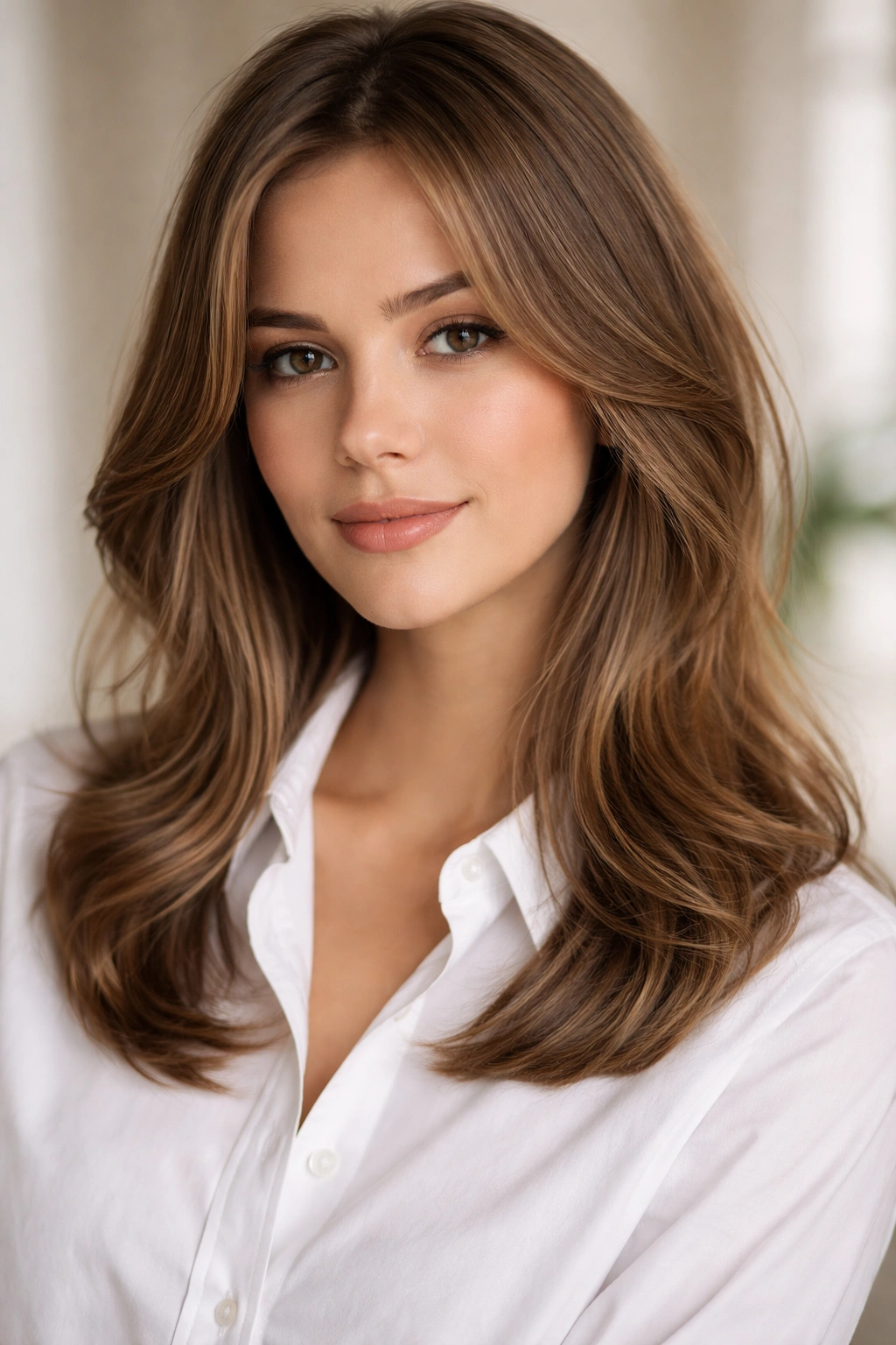 Close-up of face-framing layers around the cheeks