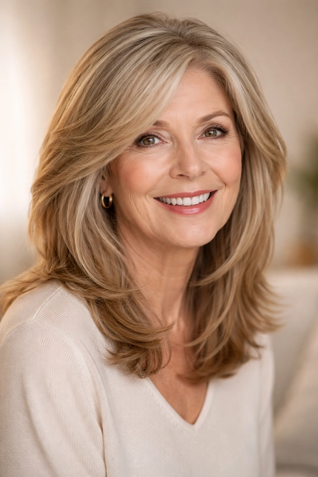 Shoulder-length hair with face-framing layers around the jawline