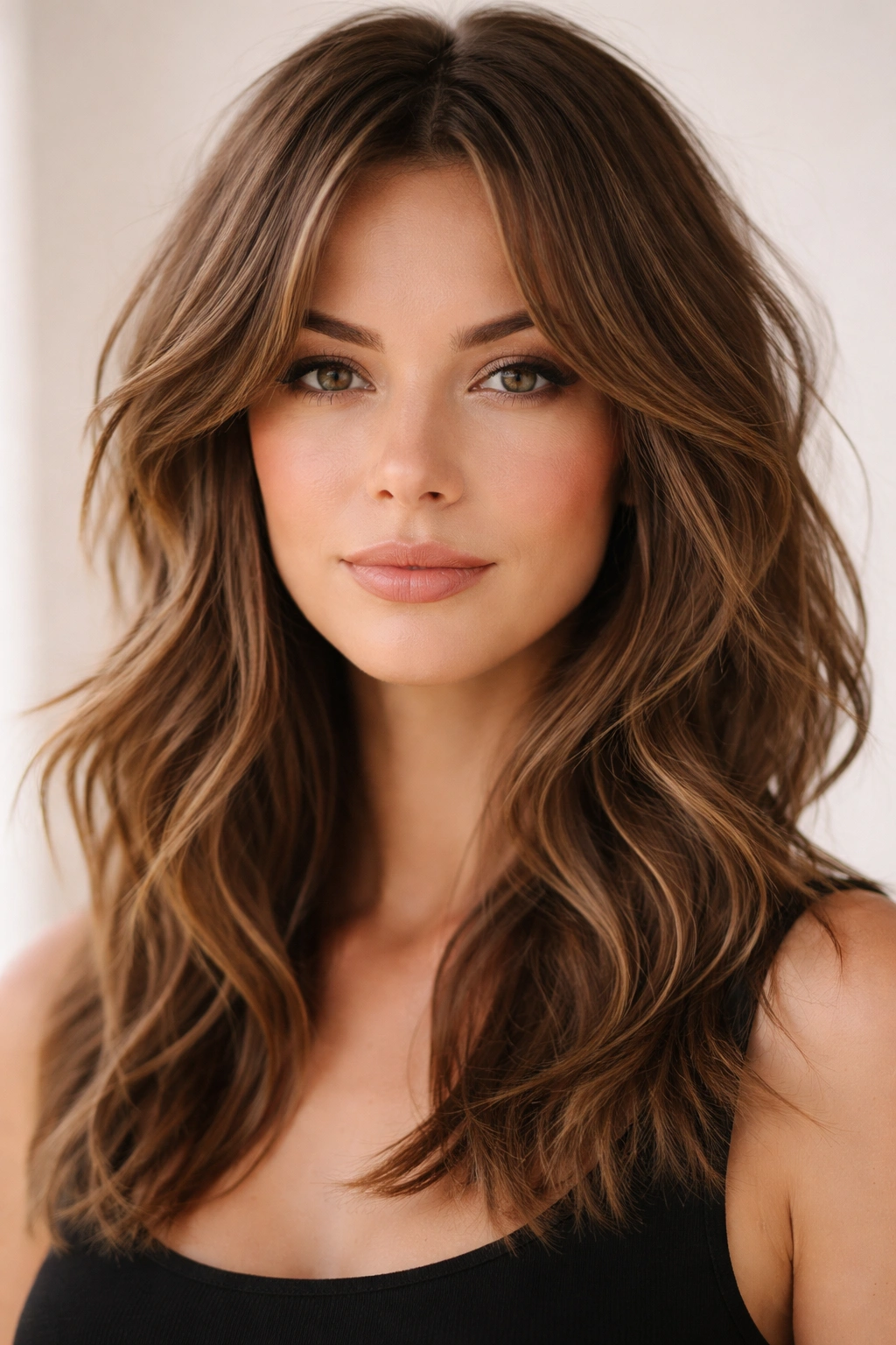 15 Haircuts That Shorten And Balance A Long Face 6 Close-up of face-framing layers with textured waves around cheeks for balance