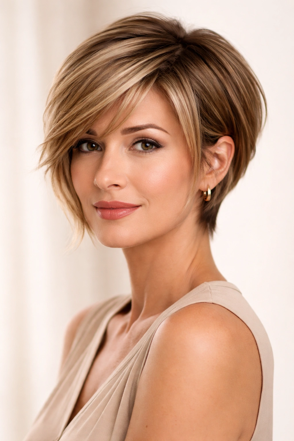Face-framing pixie bob with longer front pieces.