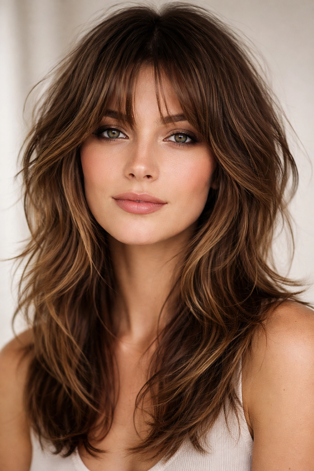 Face-framing shag with long framing pieces and textured layers