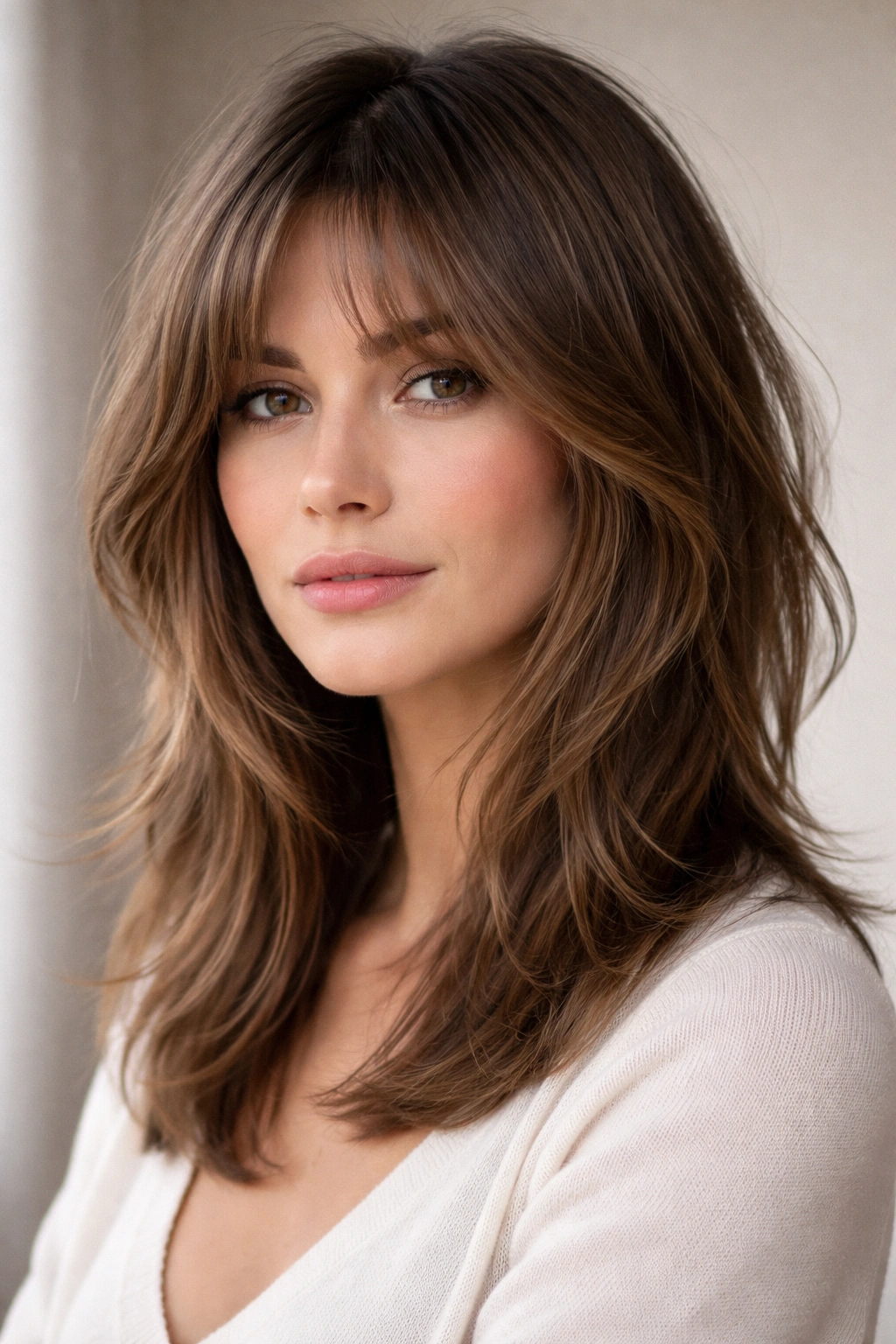 12 Shoulder Length Shag Cuts For Any Hair Type 7 Close-up of face-framing shag with softly layered front pieces framing eyes and cheekbones