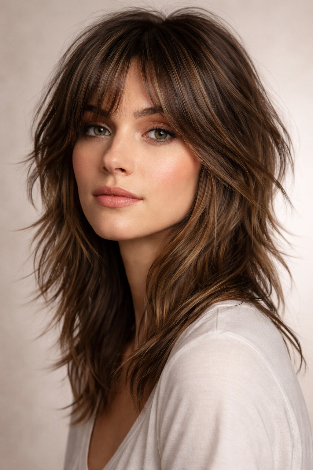 Face-framing shag with textured front layers and longer back