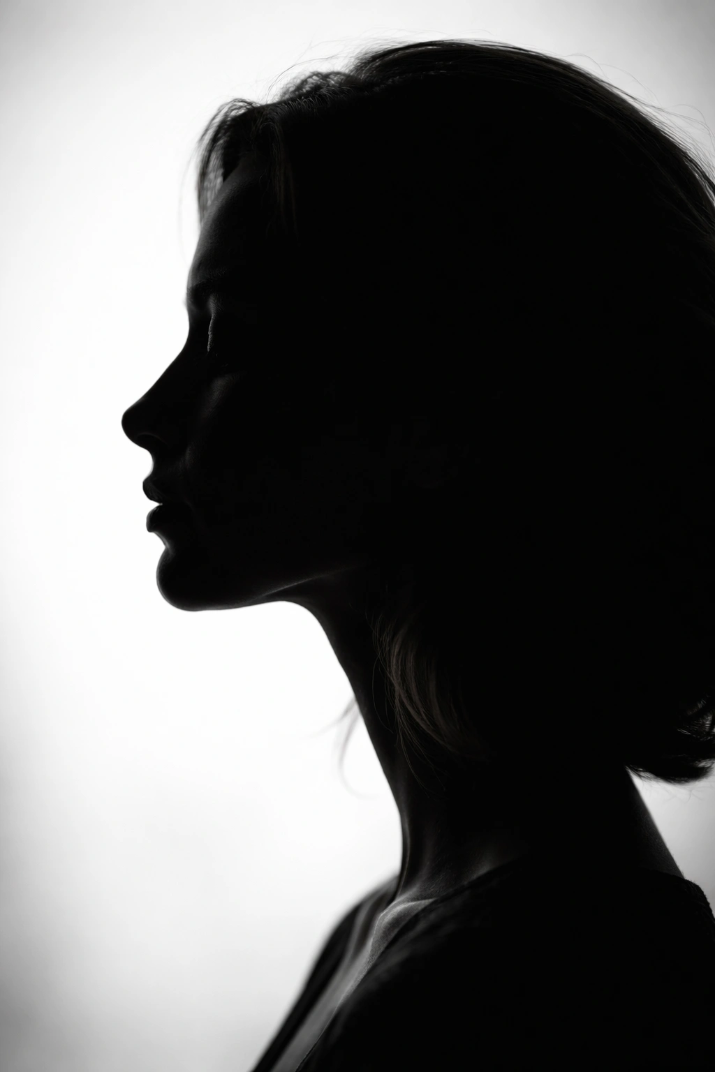 Profile silhouette of a face in high contrast