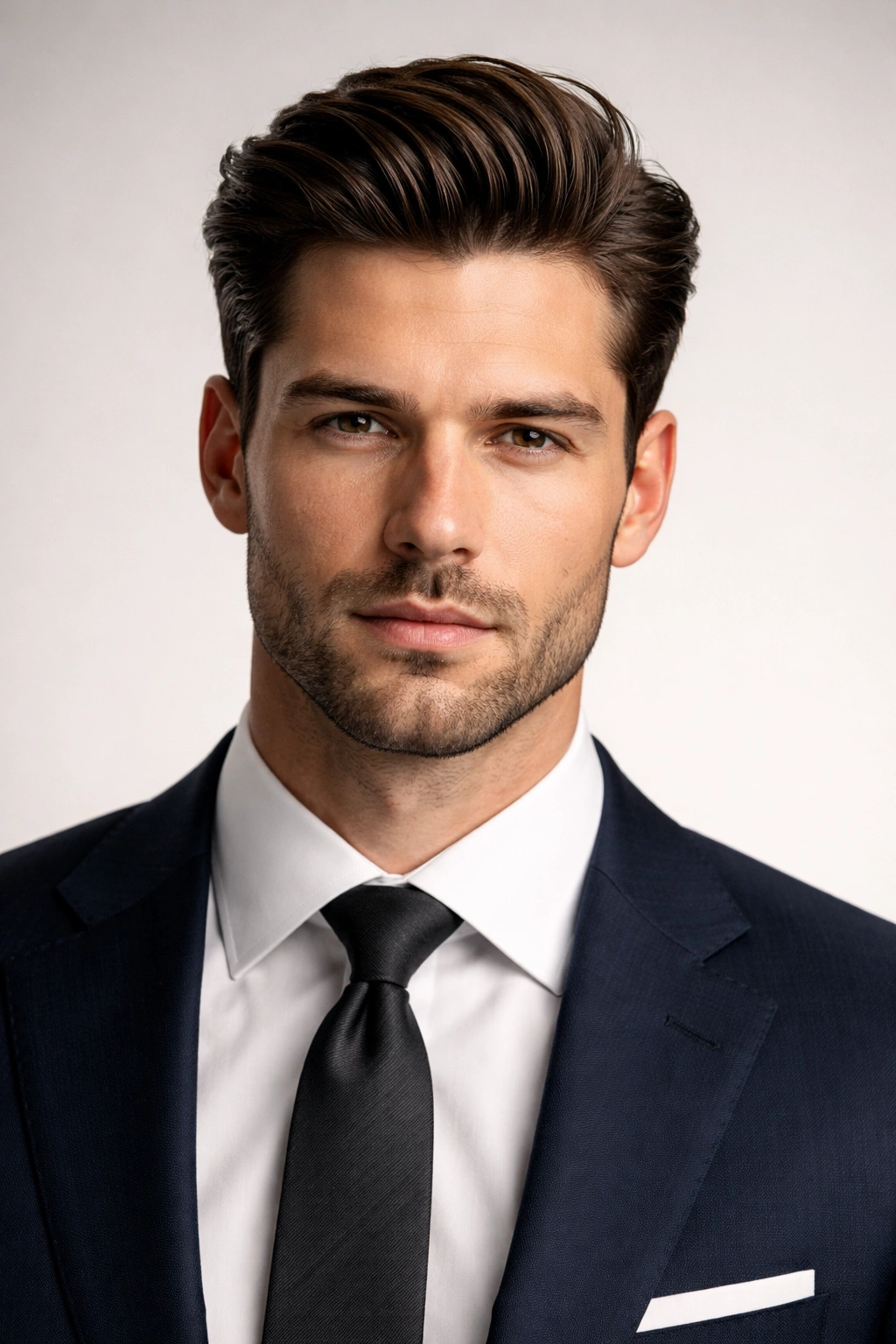 Portrait of a man with a balanced haircut highlighting face shape considerations