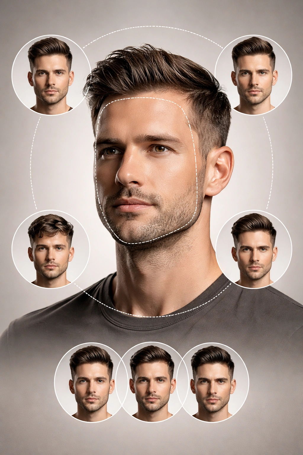 Male head portrait showing face shape to guide haircut selection