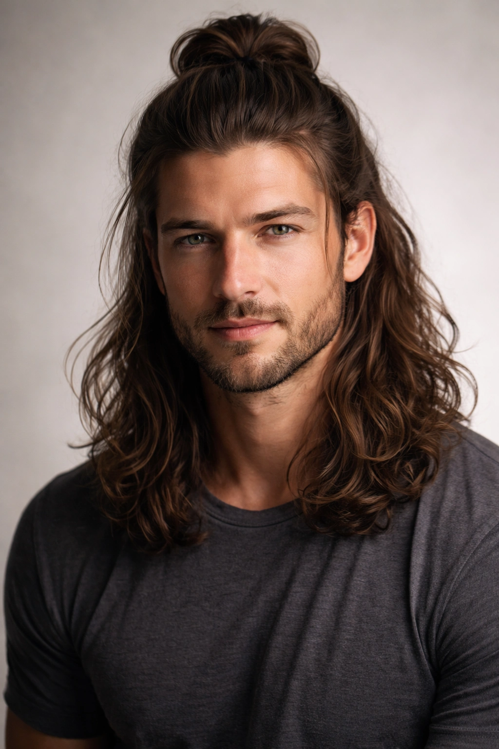 Portrait of a man with a tailored long hairstyle that suits his face shape