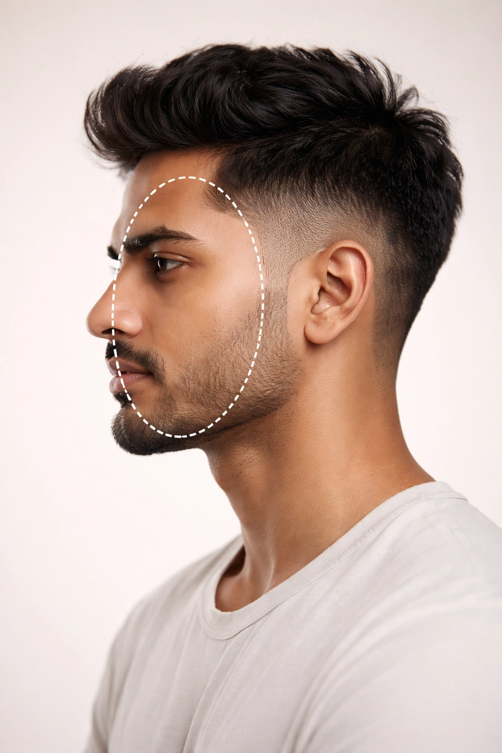 Profile silhouette of a head showing oval face shape on neutral background