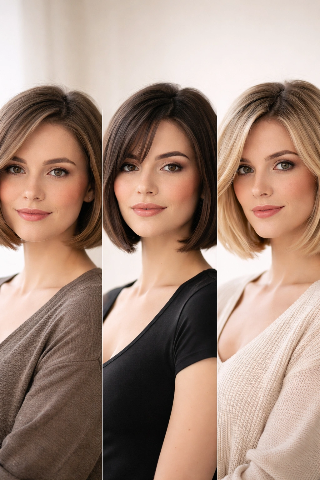 10 Chin Length Cuts For Round And Oval Faces 1 Silhouettes of round and oval faces with chin-length hair, no labels.