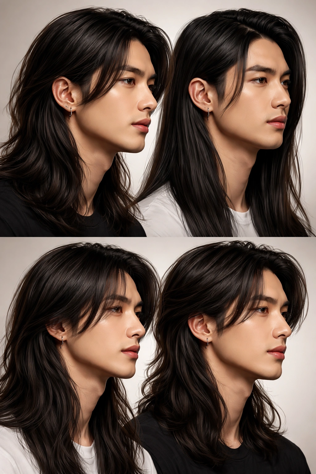 Side-profile portrait of a person with long hair framing the jawline