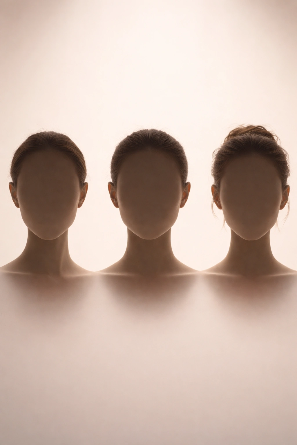 Abstract silhouettes of different face shapes in a neutral studio